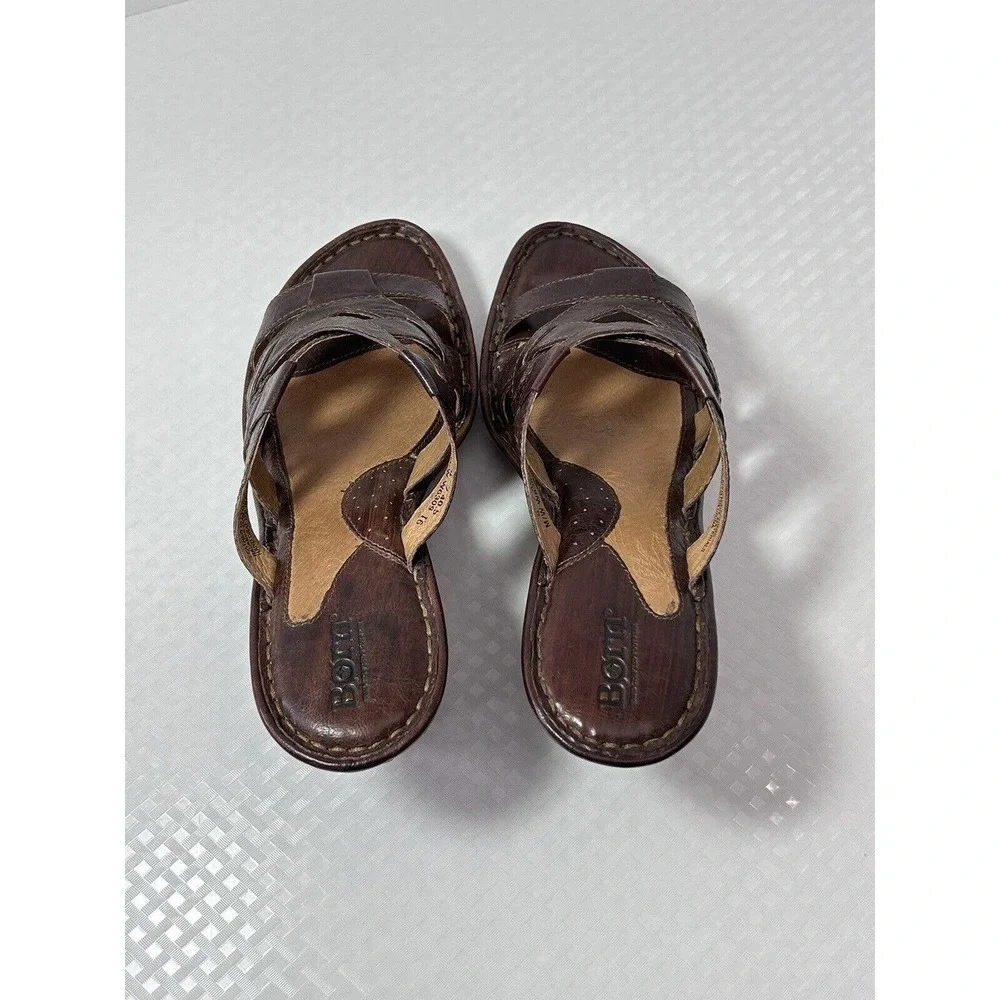 Born Womens Brown‎ Leather Wedge Sandals Shoes W6309 US Size 9 M/W EUR 40.5